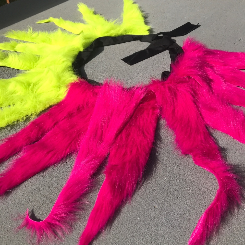 Fur Wrap Skirt Neon Pink Green One Size Colorblock Fursuit Cosplay Festival Y2k